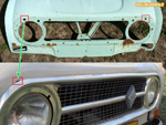 Trou très visible sur certain capots après remplacement d'une calandre plastique par une calandre alu sur une Renault 4