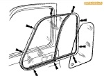 Emplacement des vis Parker de fixation du cadre métallique des vitres de Renault 4L  (à contre-percer au moment de la repose si non présent)